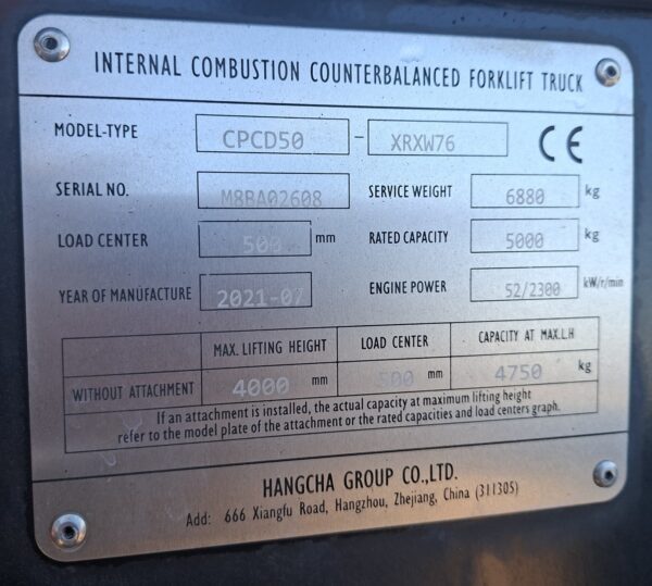 Forklift specifications